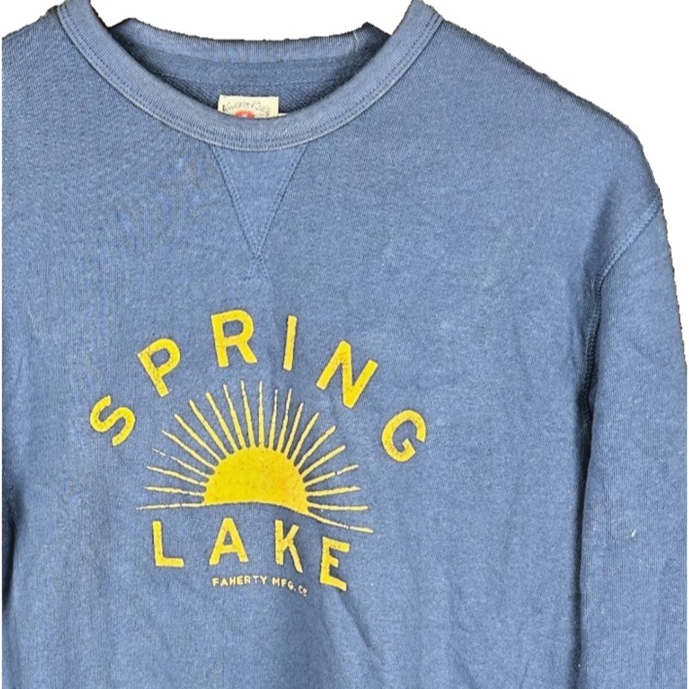 Faherty Brand Sweatshirt Medium Spring Lake Graphic Blue Crewneck Pullover Cotto